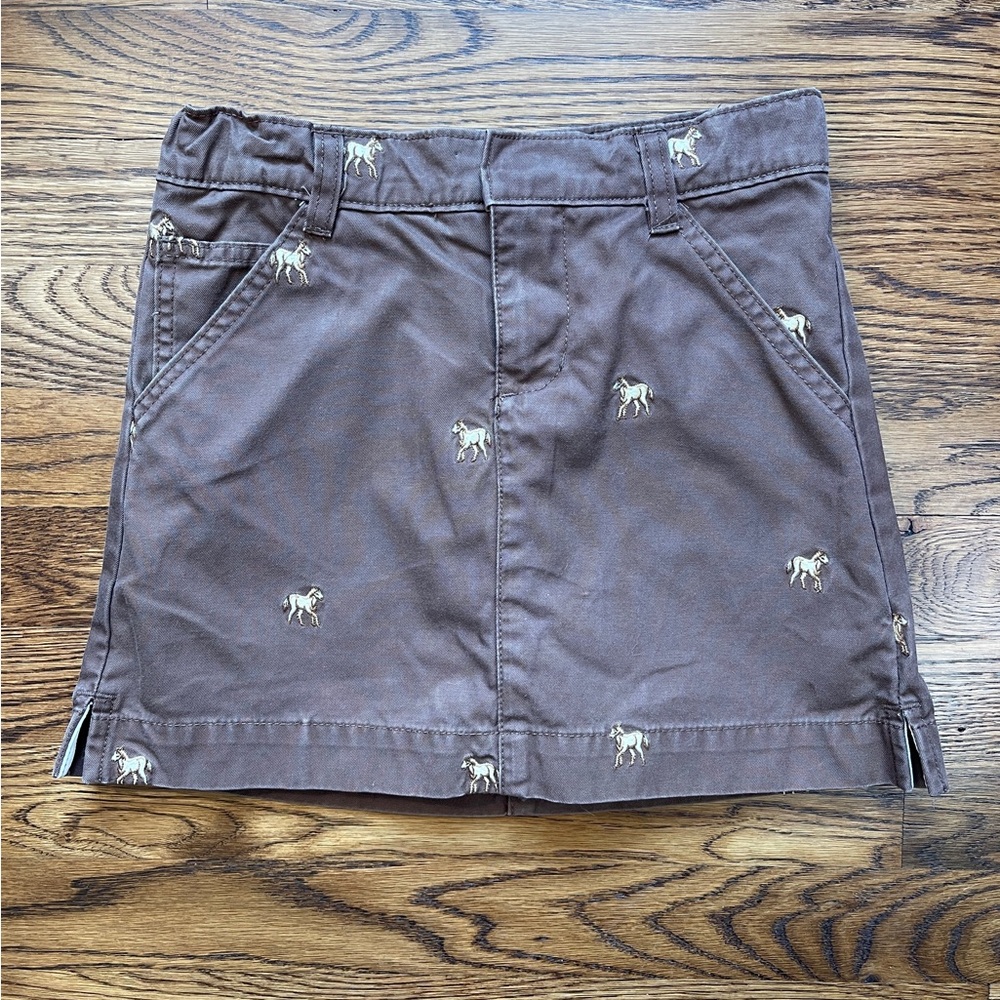 Gap Kids Girls Brown Rustic Equestrian Embroidered Horse Skirt Skort Size 7